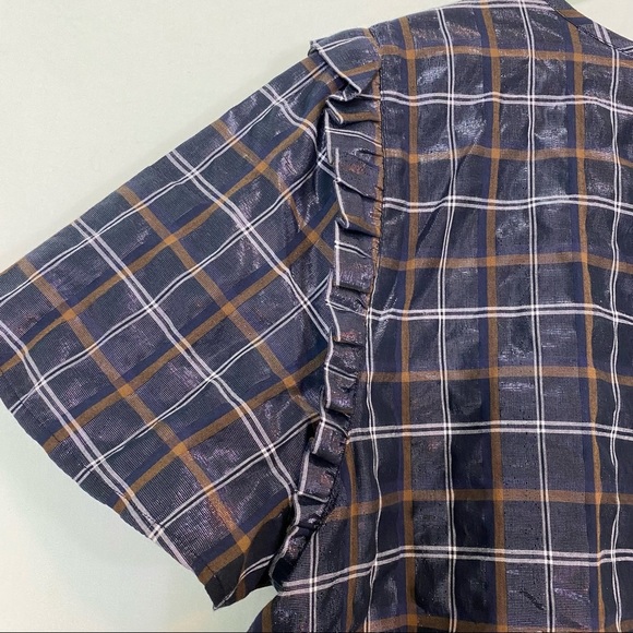 Loft plaid shimmer ruffle trim blouse size XL - Picture 8 of 16